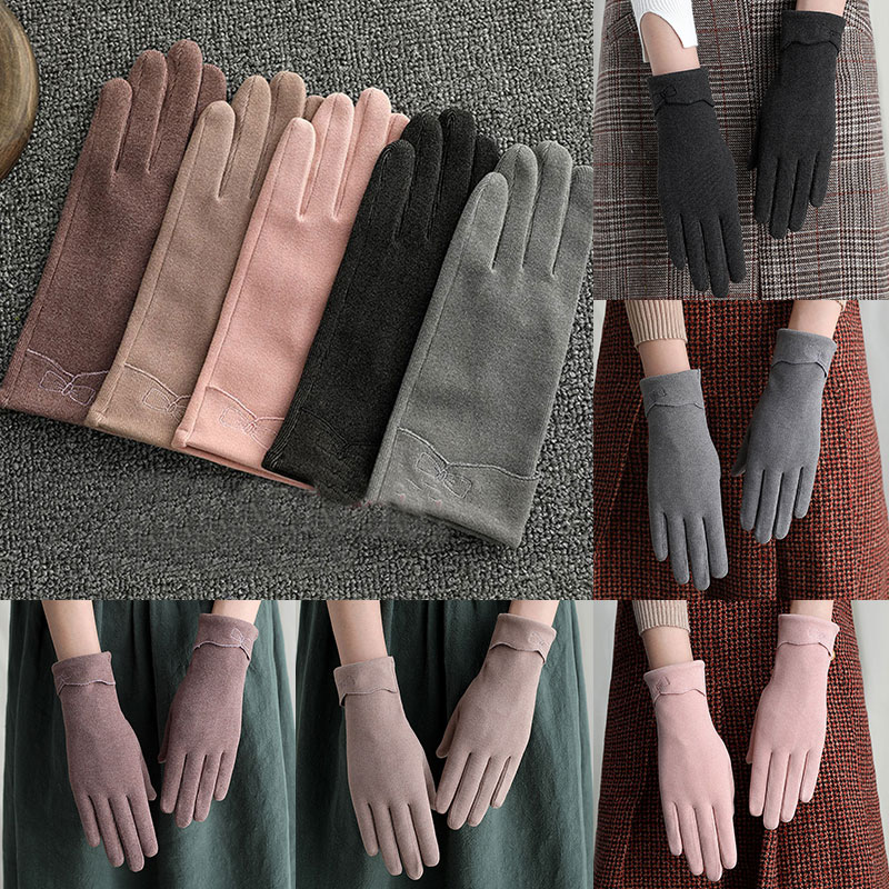 

1 Pairs Women Gloves Thicken Keep Warm Driving Gloves Touch Screen Sports Riding Cycling Full Finger Solid Color Mittens
