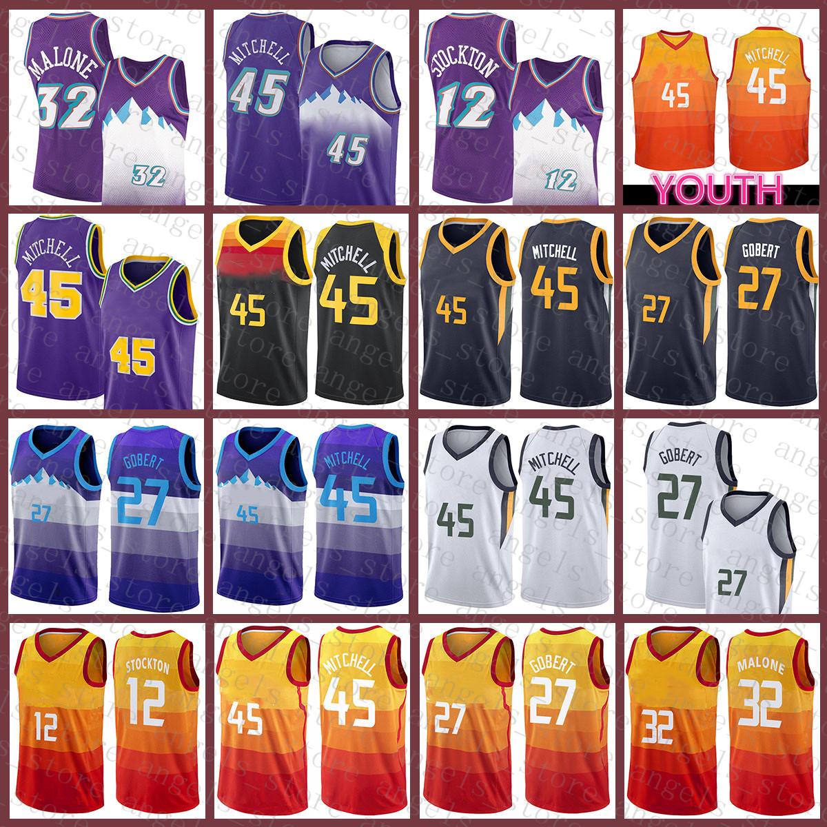 

2021 New Donovan 45 Mitchell Basketball Jersey Rudy 27 Gobert Mens John 12 Stockton Youth Kids Karl 32 Malone Mike 10 Conley Orange, 2021 mens jersey