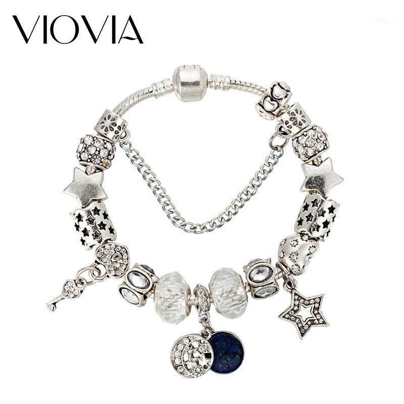 

VIOVIA Crystal Star Charm Bracelets & Bangles Key Bead Silver Color Bracelets For Women Jewellery Pulseira Feminina B170501