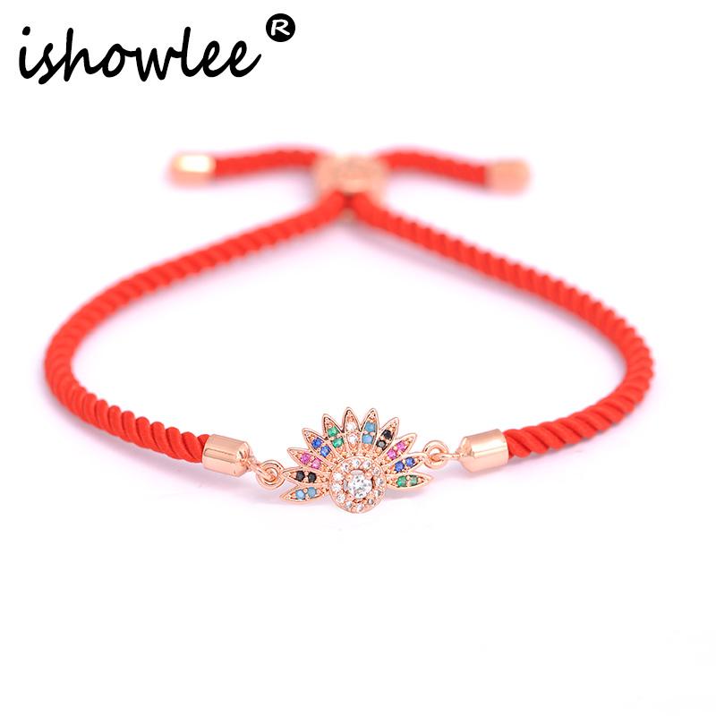 

ISHOWLEE Rose Gold 585 Peacock Charm Bracelets Women Fashion 2020 Cubic Zirconia $Gem Red Thread Bracelets Turk Jewelry sla40