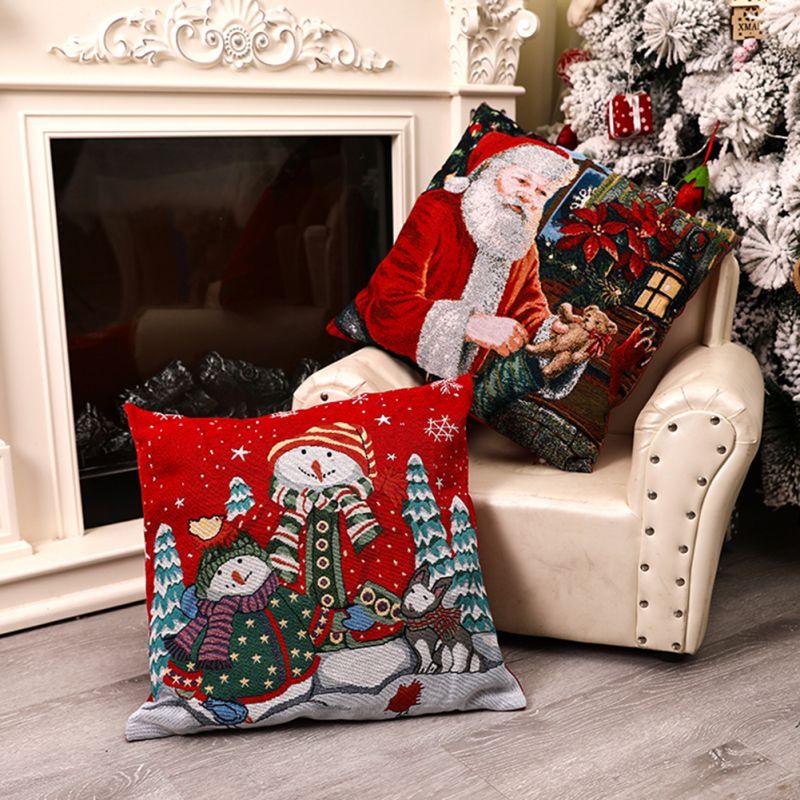 

Christmas Pillow Covers Home Decorative Pillowcase For Couch Sofa Bed Breathable Linen 18x18" Pillow Case