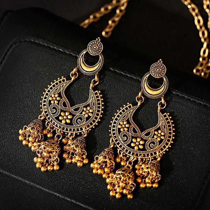 

Ethnic Flower Tassel Jhumka Earrings For Women Boho Vintage Hollow Bollywood Oxidized Bell Alloy Dangle Earrings