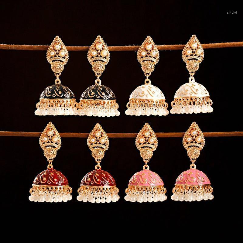 

Ethnic Retro Geometric Turkish Jhumka Earrings For Women Jewelry Flower Gold Bell Tassel Dangling Earrings1