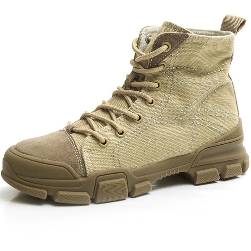 

2020 Women's Canvas Shoes Ankle Boots Comfortable Thick Bottom Casual Bottom Canvas Shoes High Quality Lace Ladies Boots N2-34, Beige