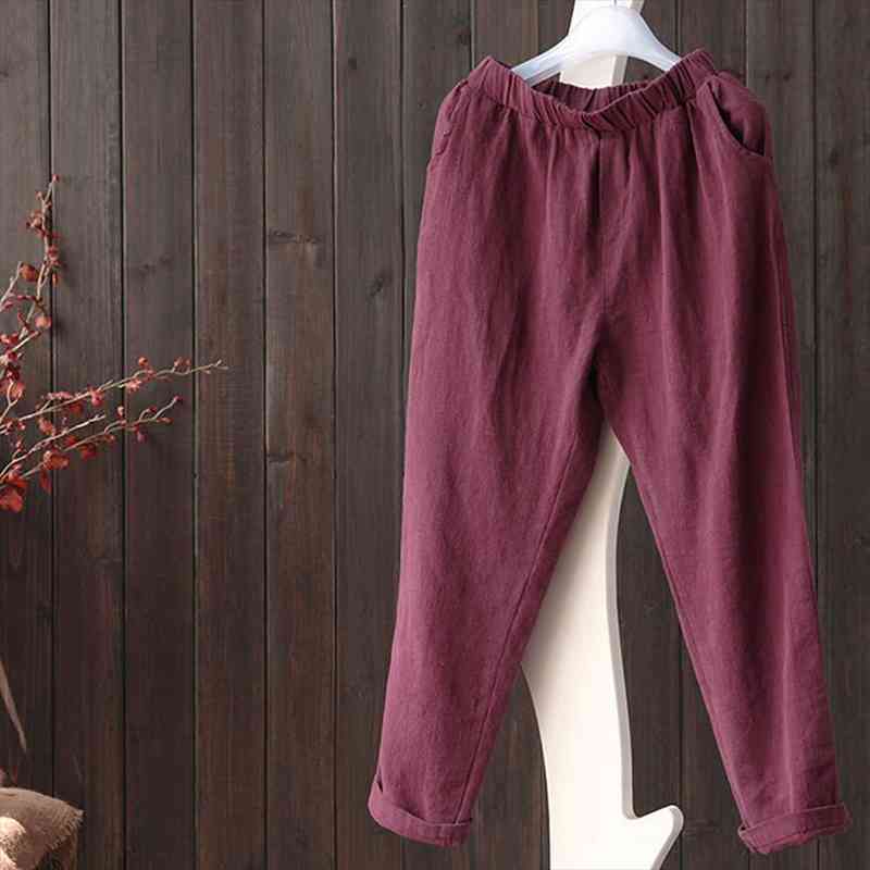 

Female Cotton And Linen Pants Summer And Autumn Loose Casual Pants Women Long Fashion Harem Pant, Black;white