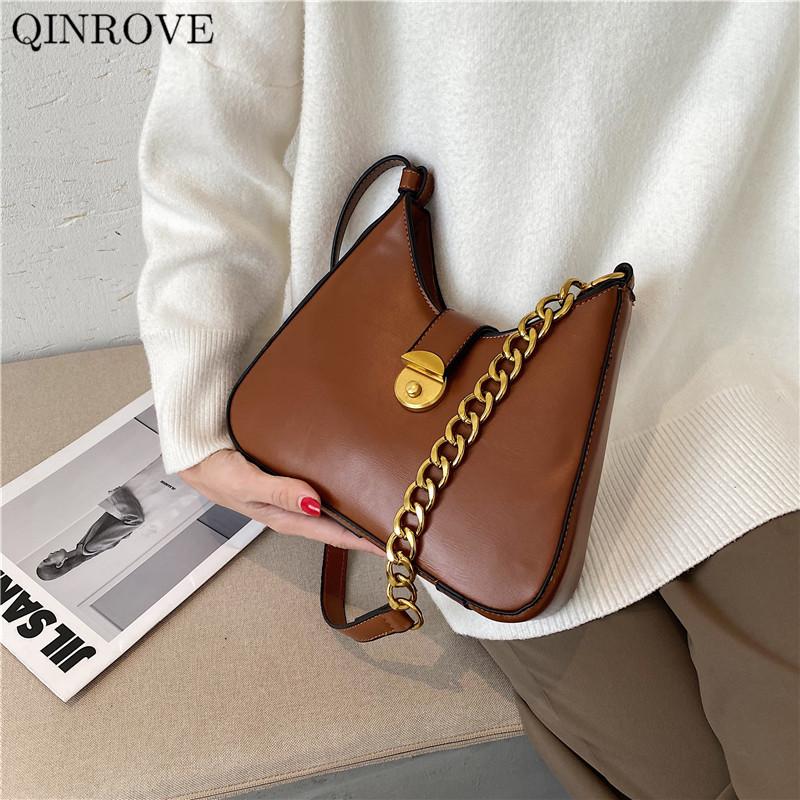 

Solid Color PU Leather Shoulder Bag For Women 2021 Fashion crossbody bag Clutch Lady Casual brown Small Handbag with chains, Black