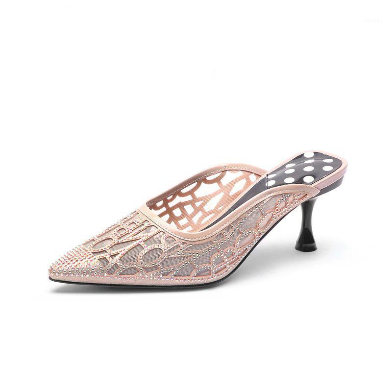 

COOLULU Summer Women's Sandals Kid Suede Slip-On Crystal High Heel Shoes Solid Sexy Ladies Party Shoes Fashion Rome Style1, Black