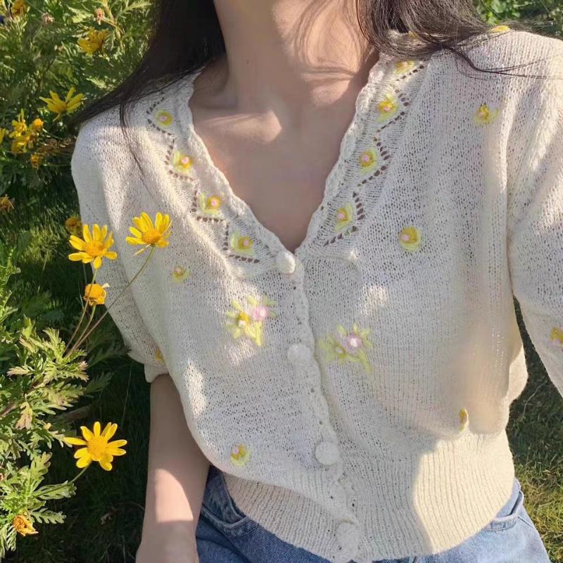 

2020 summer new retro exquisite small shirt heavy embroidery V-neck short cardigan, Purple