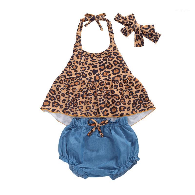 

0-24M Newborn Baby Girls Clothes Sets 3pcs Leopard Print Sleeveless Belt Vest Tops+Blue Shorts Headband1, As pic