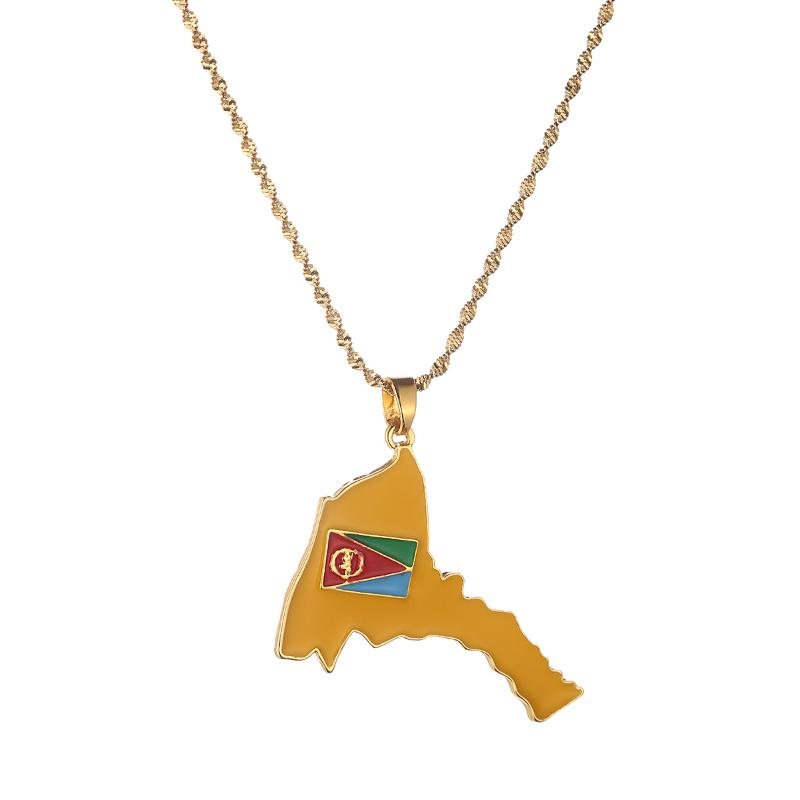 

Chains Enamel Gold Color Stainless Steel Eritrea Flag Map Pendant Necklaces Eritrean Jewelry