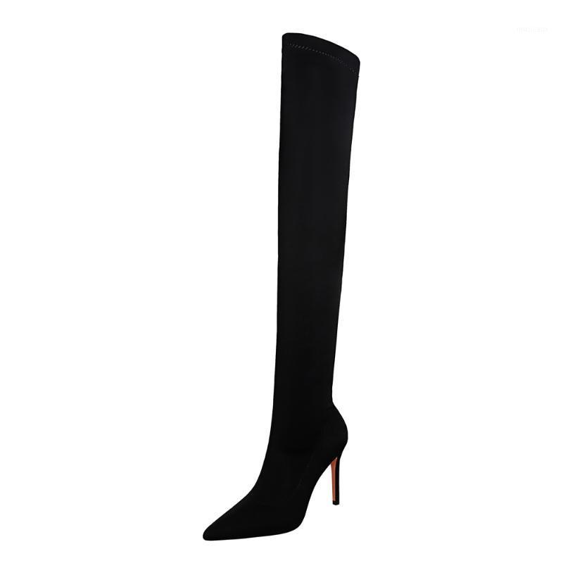 

Women's Black Thigh High Boots Stylish Faux Suede Shoes lining Sexy Point Toe 9cm Heel Over Knee Boots Ladies Party Shoes1
