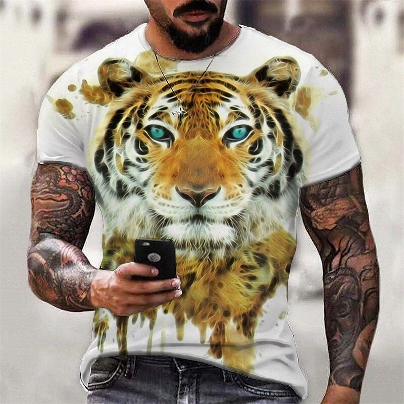 Men's T shirt 3D Print Graphic Tiger Crew Neck Daily Sports Print Short Sleeve Tops Casual Classic Designer Big and Tall White u0KE#