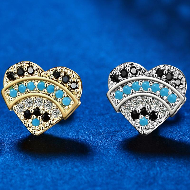 

Stud Girl Birthday Gift Blue Black Crystal Round Heart Studs 925 Sterling Silver Earrings For Women Trendy Small Circle Earring