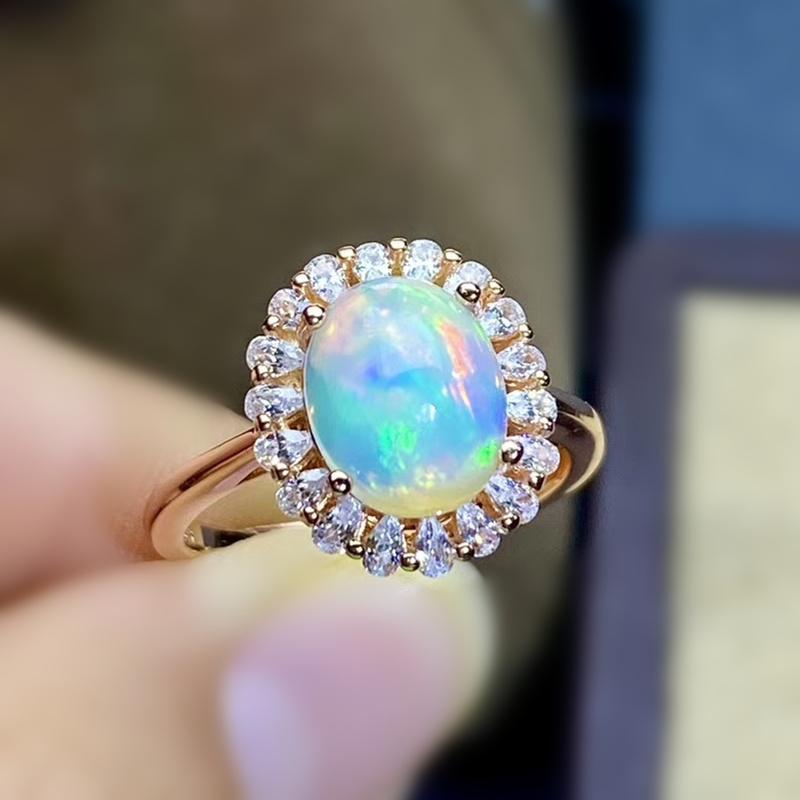 

Cluster Rings Natural Real White Opal Luxury Ring 8*10mm 1.7ct Gemstone 925 Sterling Silver Fine Jewelry J212285, Golden;silver