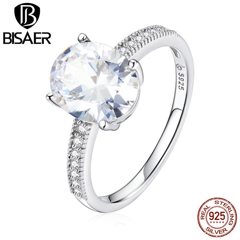 

Cluster Rings BISAER Shining Heart 925 Sterling Silver Simple Square Zirconia Finger Ring For Women Wedding Luxury Fine Jewelry EFR164