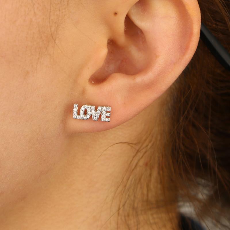 

Stud Micro Pave Cz Love Letter Earring Simple Delicate Minimal Lover Gift Jewelry