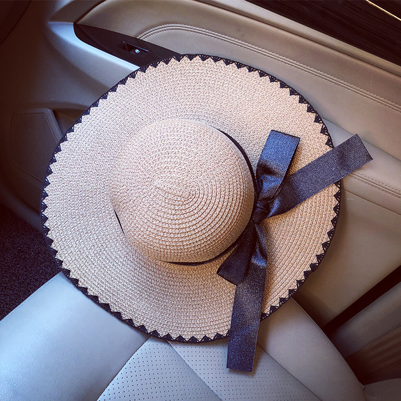 

Sun Hat Big Black Bow Summer Hats For Women Foldable Straw Beach Panama Hat Visor Wide Brim touca menina Female 2020 New