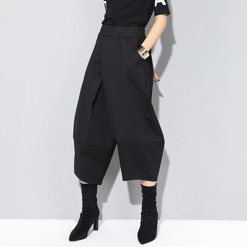 

2021 Women's Lib Europe's Fashions Spring Will See Straight Pants Elastic on the Calf's Waist Calf Length Xank, Black zll2805