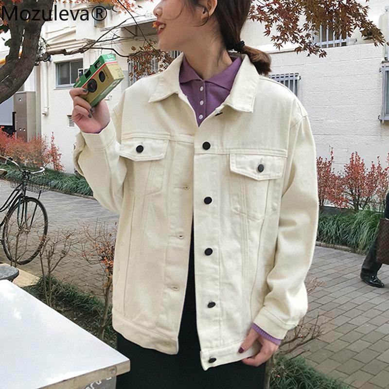 

Mozuleva Single-breasted Pockets Women Denim Jackets 2020 Spring Casual Loose Female Solid Jean Coats Ladies Streetwear Tops, Black