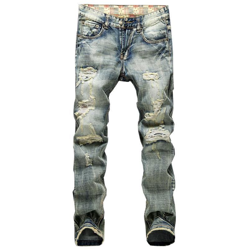 

Newsosoo Men Ripped Jeans Pants With Holes Vintage Distressed Denim Joggers Straight Destoyed Torn Jean Trousers Plus Size 28, Blue