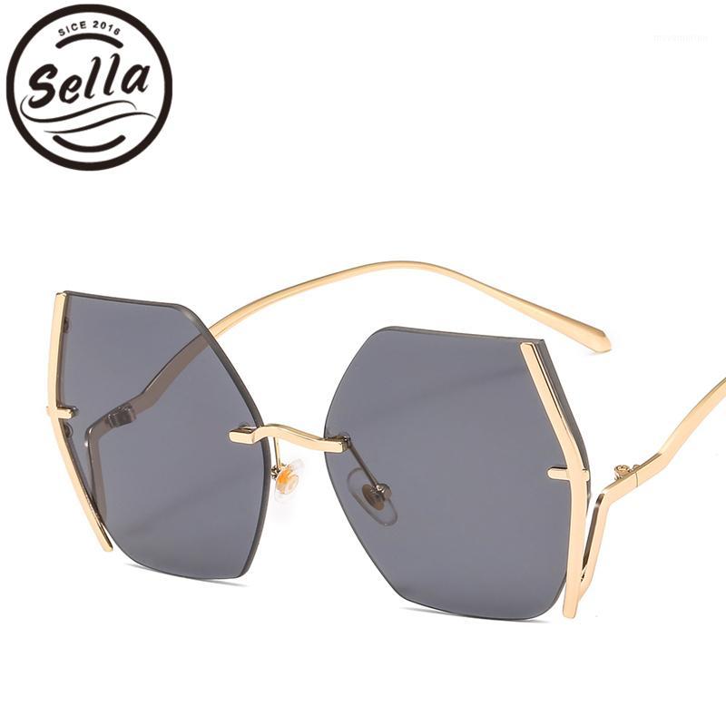

Sella Trending Fashion Women Men Oversized Rimless Square Sunglasses Brand Designer Gradient Tint Lens Ocean Color Sun Glasses1