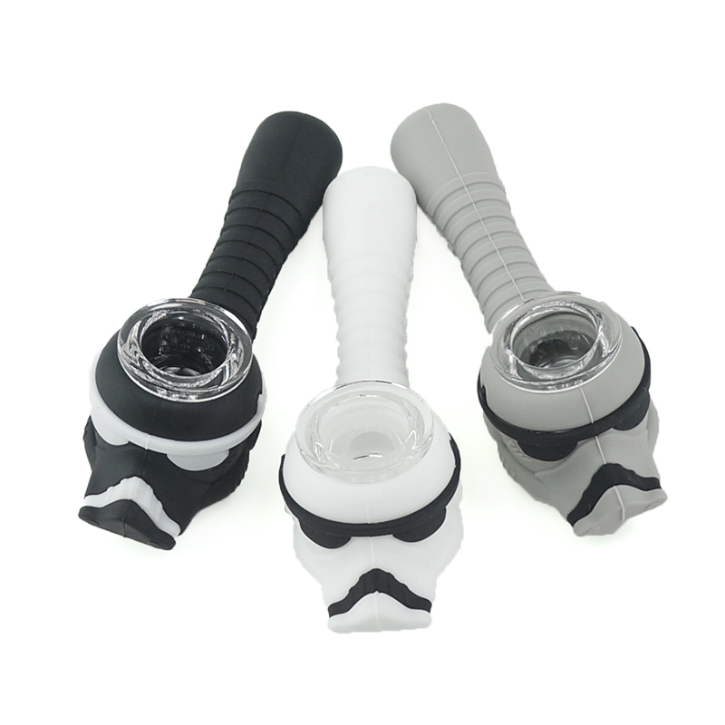 

New Soldier Silicone Smoking Pipes With Glass Burn Bowl Silicone Oil Rig Pipe Portable Unbreakable Water Pipe Food grade