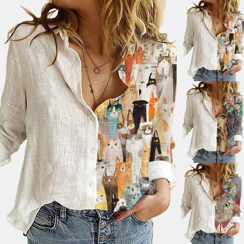 

Lovely Cat Printed Tops Print Women Lovely Print Long Sleeved Autumn Casual Fall 2020 Women Clothing Fashion New Shirt, Gray