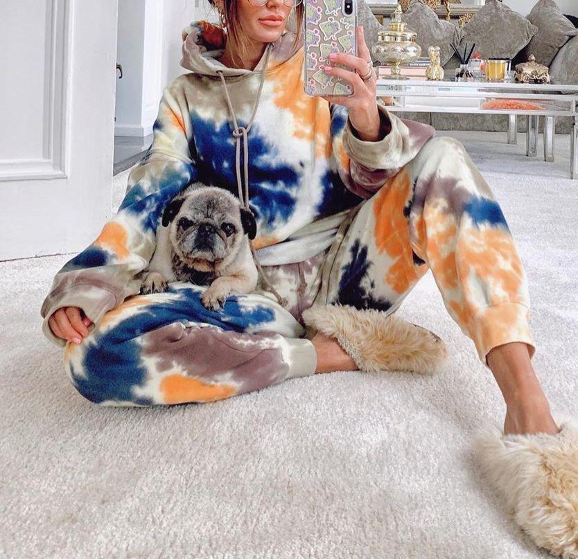 

Women Jogging Suit 2 Pieces Tracksuit Tie-dye Printed Sweatsuit Casual Long Sleeve Hoodie And Sweat Pants Two Piece Set Outfit