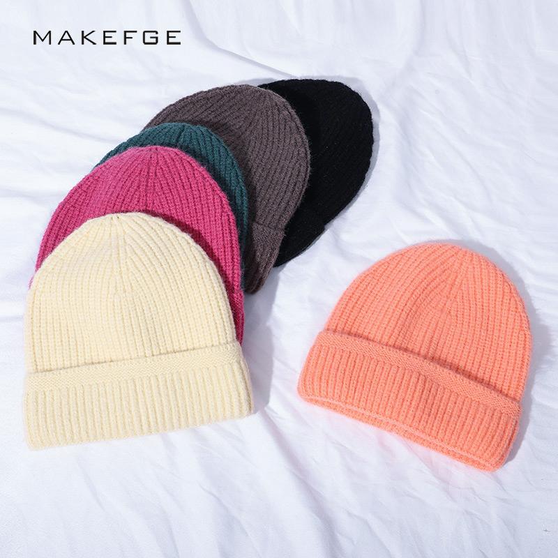 

Winter Wool Hat Woman keep Warm Beanie Hedging Cap Innocent Cap knitted Cotton Women Hat Solid Color Design Casual Skullcap New, Black