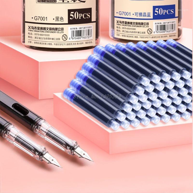 

50pcs Fountain Pen Ink Cartridges Sac Refill Calligraphy Writing Stationery School Office Supplies 4 Colors whosale Dropship1