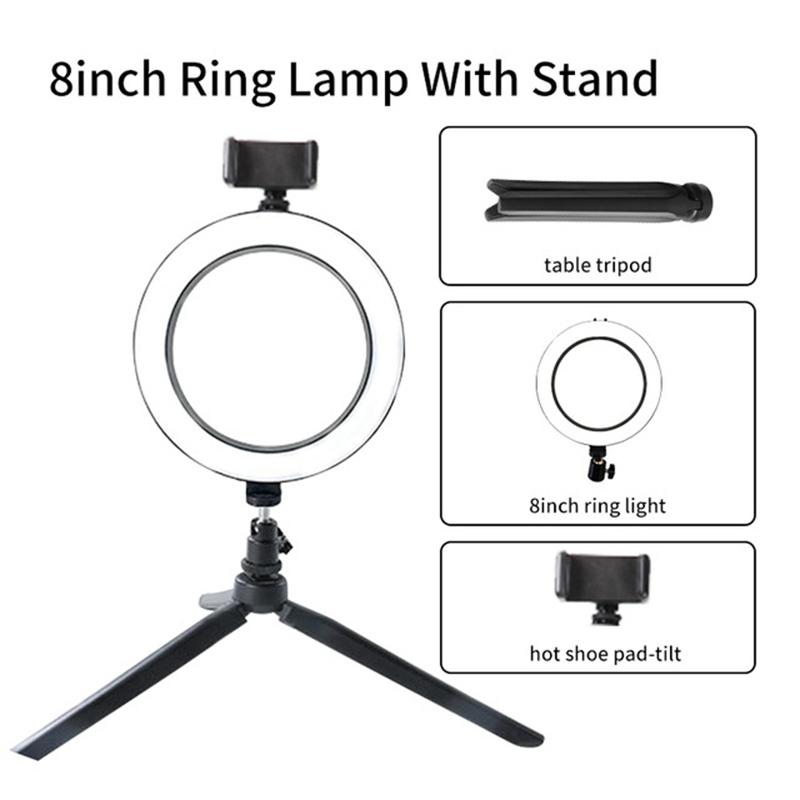 

8" LED Selfie Ring Light with Stand Desktop Tripod 20cm USB Photograpgic Lighting Ring Lamp Vlogging Live Studio Accessories
