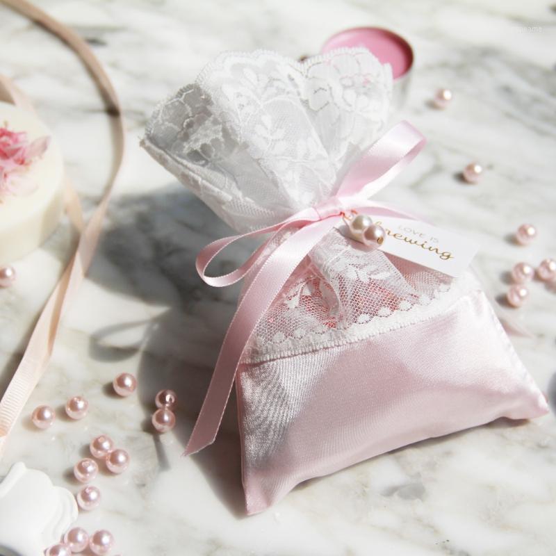 

100pcs custom name logo Elegant Lace Wedding Bridal Birthday party Satin Chocolate candy box packaging gifts boxes for guest1