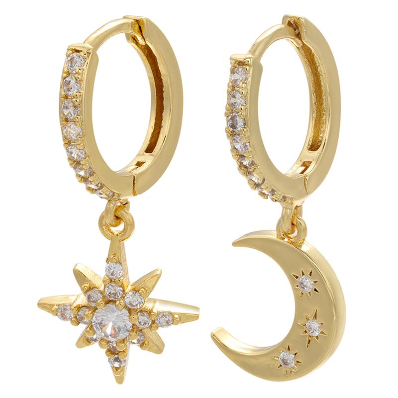 

Hoop & Huggie ZHUKOU 1 Pair Gold/silver Color Small Earrings Fashion Shiny Moon Star For Women Cubic Zircon Jewelry VE348