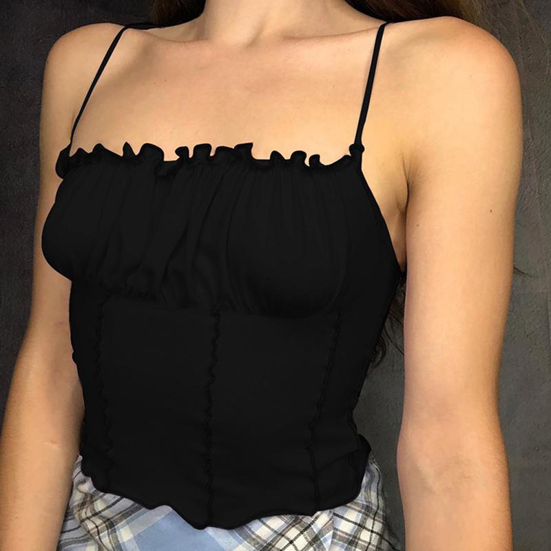 

Hot Sell Summer Women Purple Vest Fashion Sleeveless Strapless Solid Ruffles Crop Tops Pullovers Ladies Tanks Women Camisole, Black