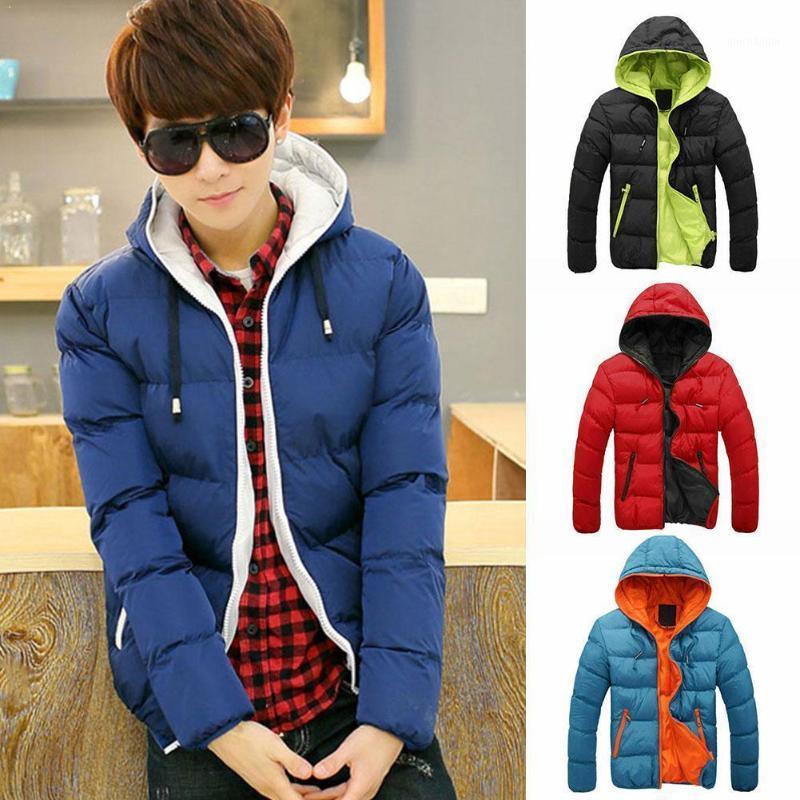

Winter Hot Sale Jacket Cotton Zipper Warm Men'S Hooded Coat Fashion Boy Color Zipper Men'S Candy Thick Slim Coat Jacket D2O31, Beige