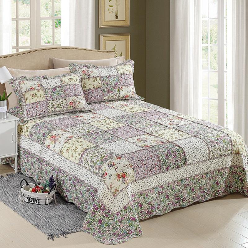 

CHAUSUB Floral Cotton Patchwork Quilt Set 3pcs/4pcs Coverlet Quilted Bedspread Blanket Quilts Duvet Cover Bedding Set King Size, Green