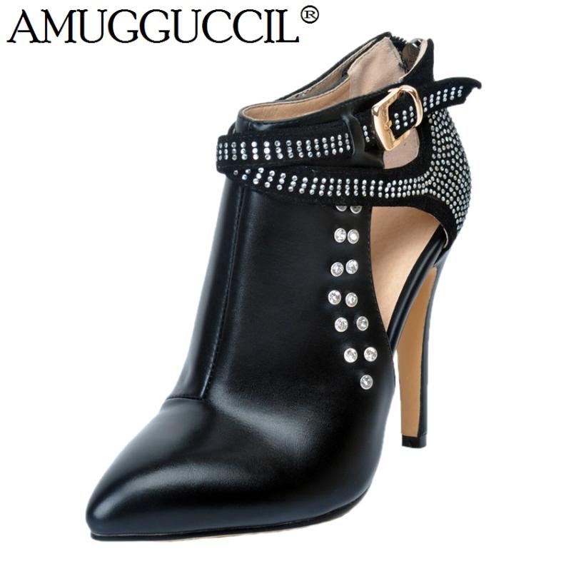 

2021 New Plus Big Size 34-47 Black White Buckle Crystal Fashion Sexy High Heel Spring Autumn Lady Female Ankle Women Boots X1631
