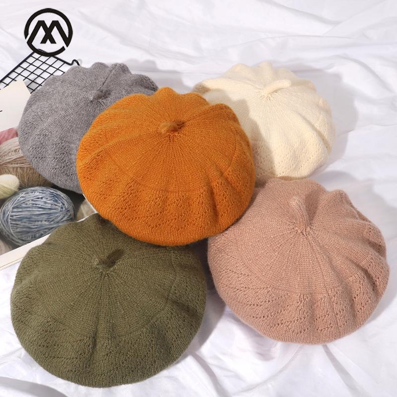 

Beret Women's Solid Color Women's Wool Newsboy Hat Beanie Elastic Knit Painter Hat Size Adjustable Retro Elegant Pumpkin New, Black