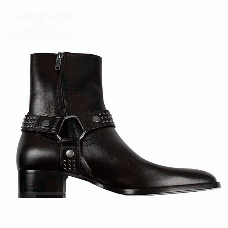 

Handmade factory sale high top buckle strap genuine leather New autumn rivet cowhide men's leather boots