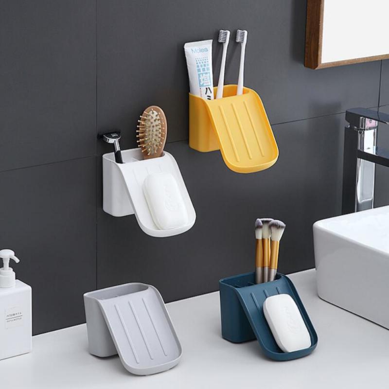 

Wall Mounted Storage Box for Soap Sponge Bathroom Storage Rack Shelf Soap Toothbrush Holder Rack Punch Free Bathroom Accessories