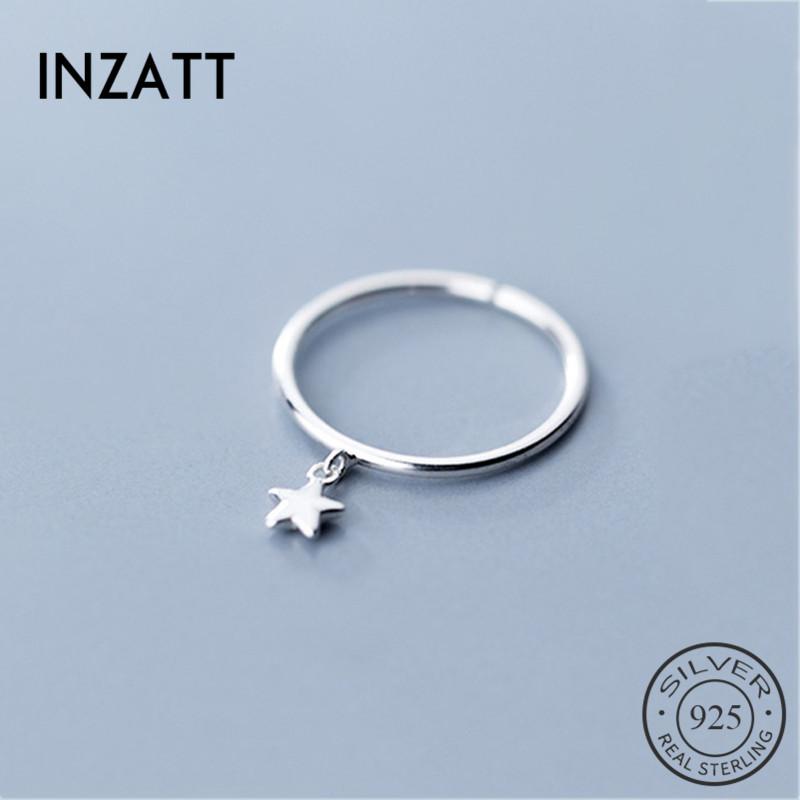 

INZAGenuine 925 Sterling Silver Minimalist Geometric Round Pendant Star Ring For Women Cute Wedding Fine Jewelry Gift