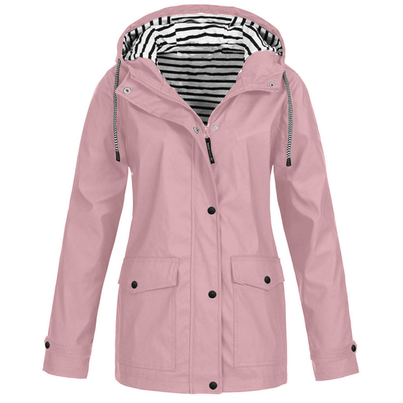 

winter clothes women High quality Women Solid Rain Outdoor Plus Waterproof Hooded Raincoat Windproof Jacket Coat, Navy