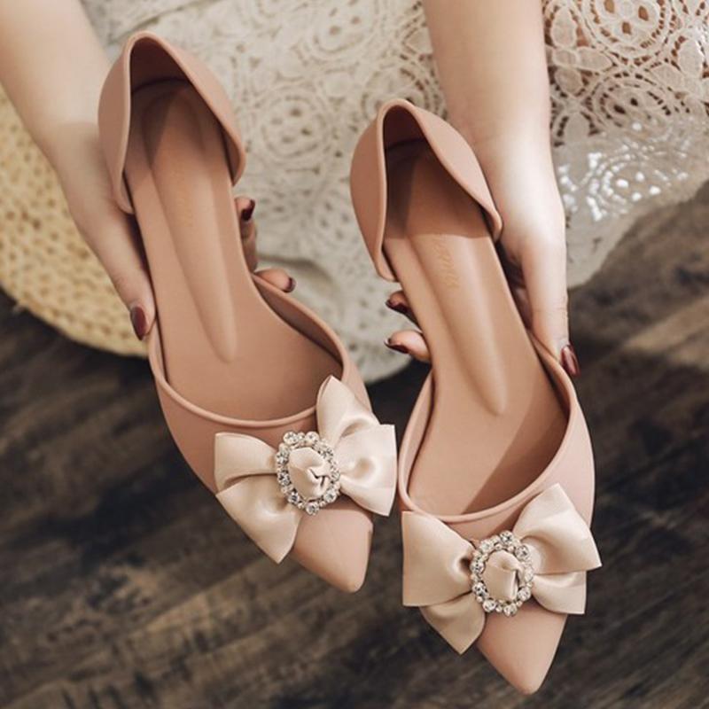 

Elegant Women Shoes Butterfly-knot Pumps Summer Drill Ladies Pointed Toe Shallow Jelly Shoes Low Heel Office Female Footwear, Khaki