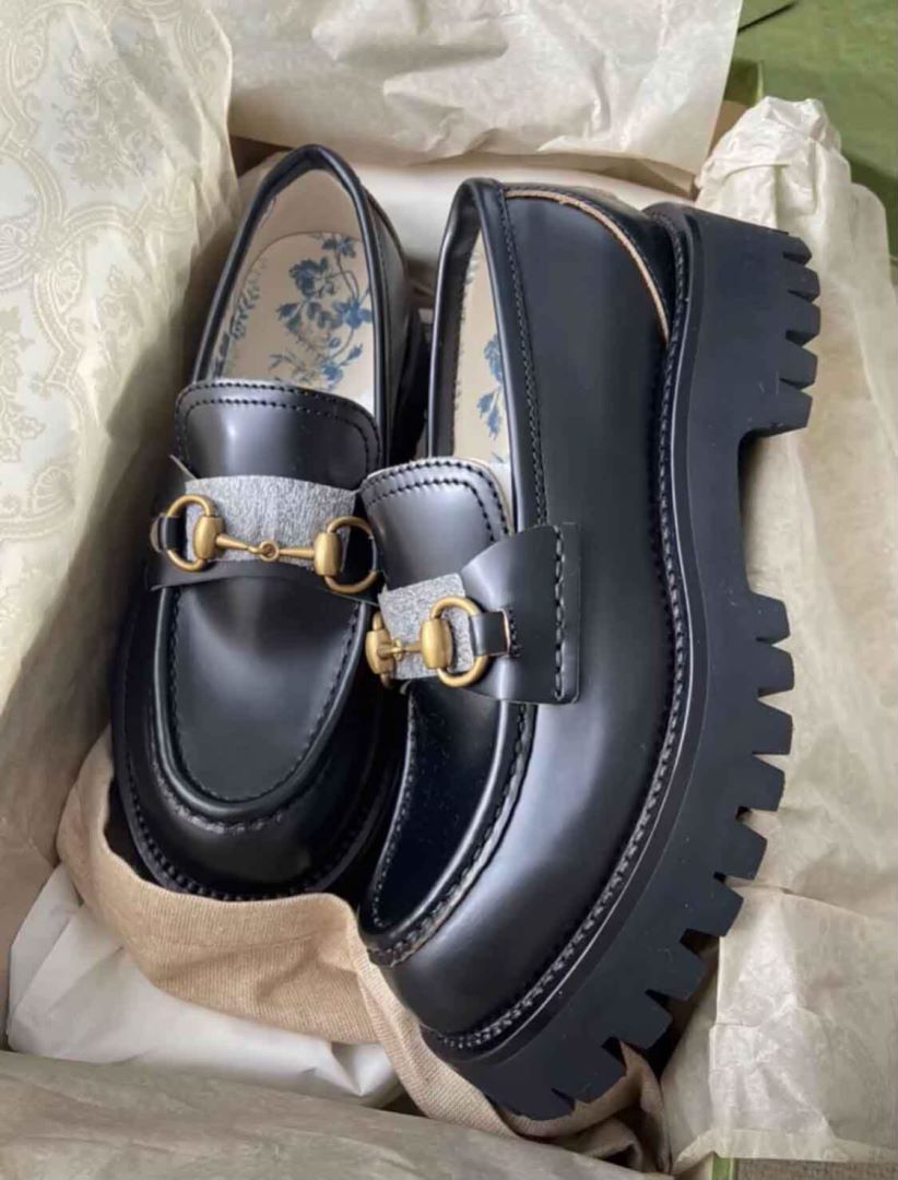 

Elegant Brand Horsebit-detailed Platform Loafers Shoes Metallic Embroidered Bee White Black Leather Women Casual Walking Chunky Lug Soles Moccasins
