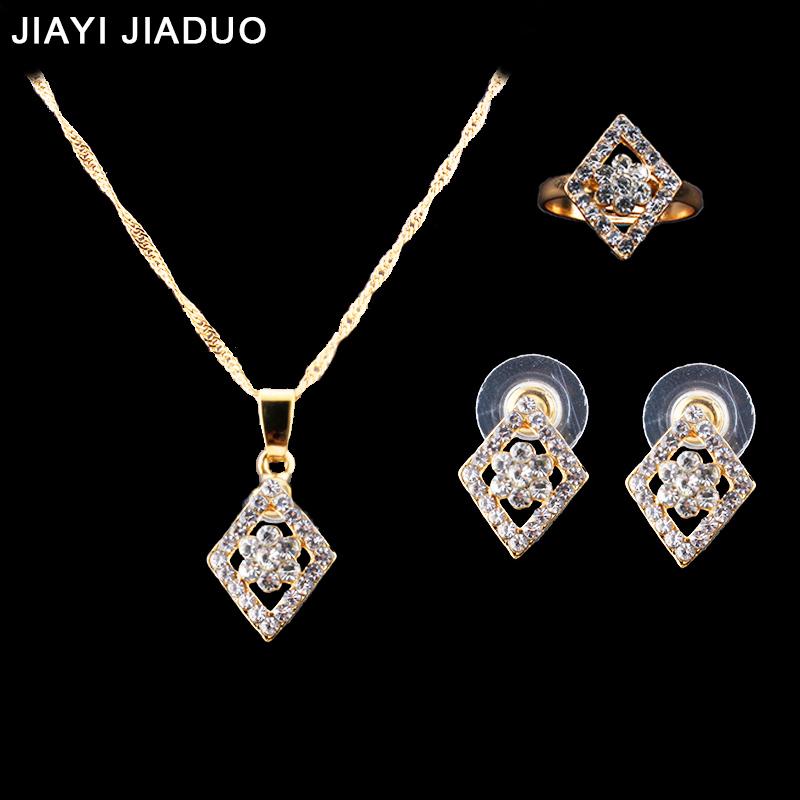 

jiayijiaduo Pendant Earrings Ring Jewelry Set For Women Party Clothing Accessories Gold color wedding dress jewellery, As pic