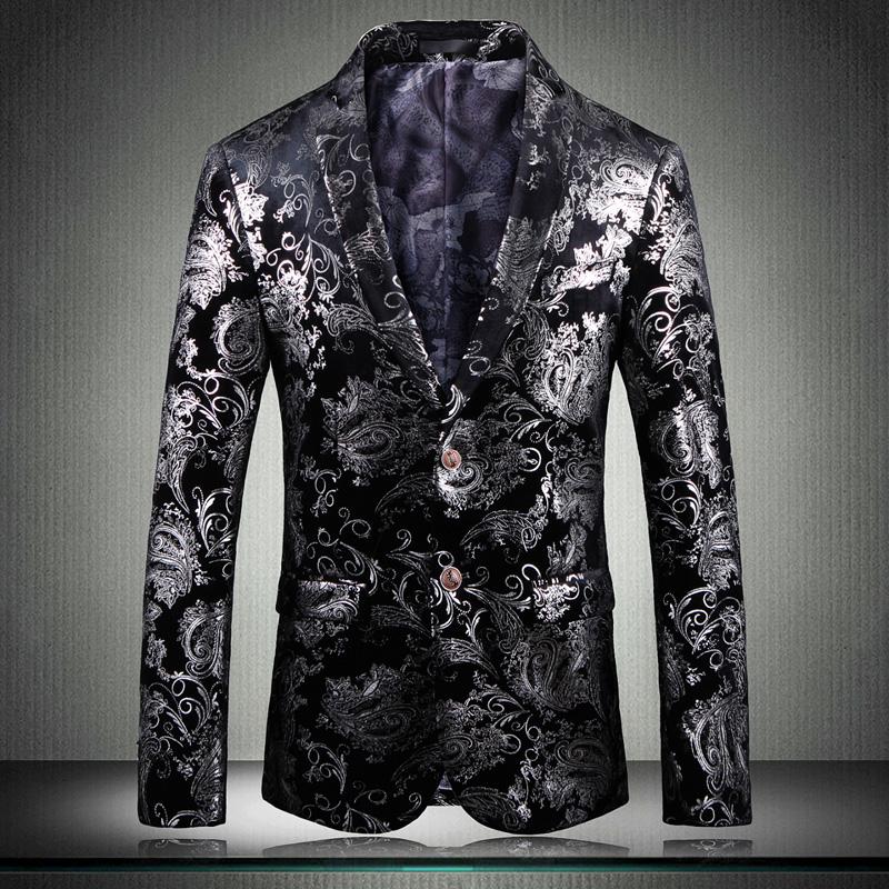 

Classic Blazer Men Luxury Silver Printed Fashion Single Breasted Mens Suit Jacket 4xl 5xl Casual Slim Fit Mens Blazer, As pic