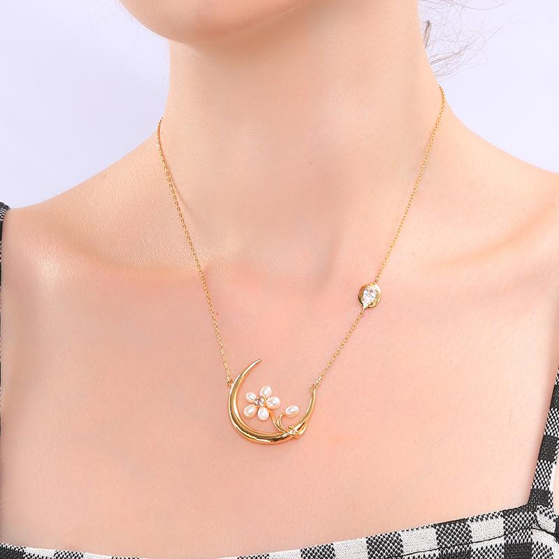 

Gold Color Zircon Necklaces Imitation Pearls Pendants Charms Chokers For Women Fashion Jewelry New Arrival