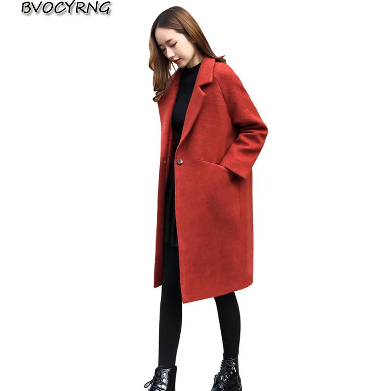 

2020 New Women Woolen Coat Female Long Autumn and Winter Wool parka Lapel Jacket Women Fashion Elegant Loose Woolen Coats A0811, Black
