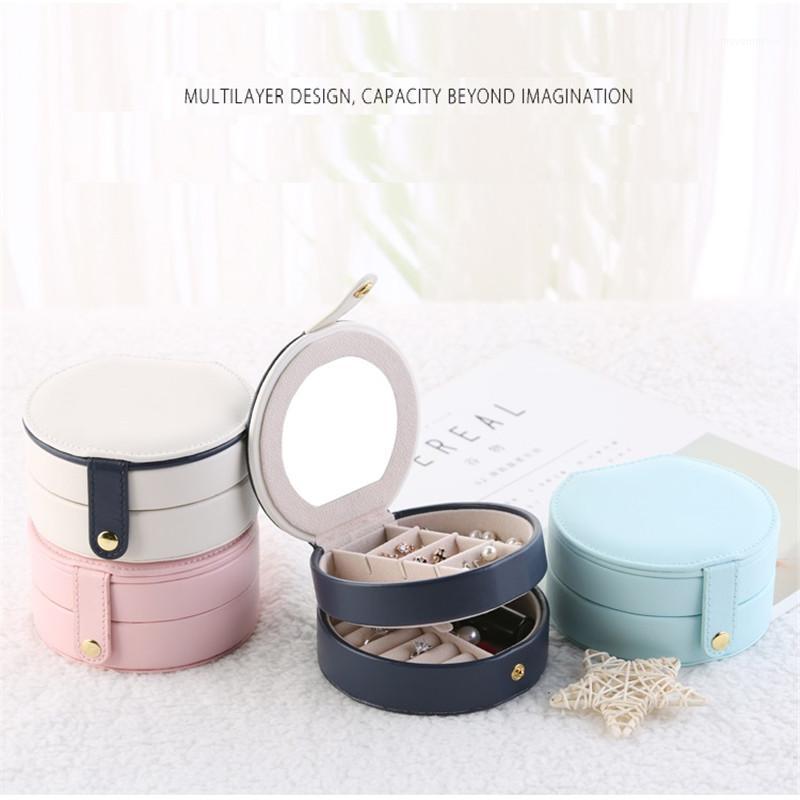 

Portable Storage PU Display Bracelet Necklaces Earring Multi-layer Button Jewelry Box Case Women Travel Organizer with Mirror1
