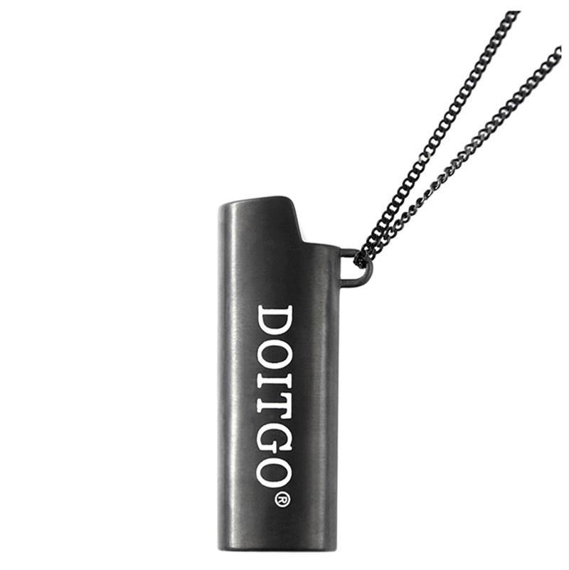 

Two-way Grinding Wheel Lighter Shell Set Necklace Gold Titanium Steel Jewelry for Men 5xq0